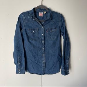 SOLD! Levi's Dark Wash Chambray Pearl Snap Shirt Small